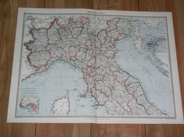 1908 Antique Map Of Northern Italy Lombady Piedmont Tuscany Venice Milan Turin - £20.74 GBP