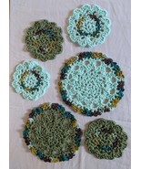 Crocheted Medallion Dishcloth and Coaster Set/Mint and Herbal Green - $15.00