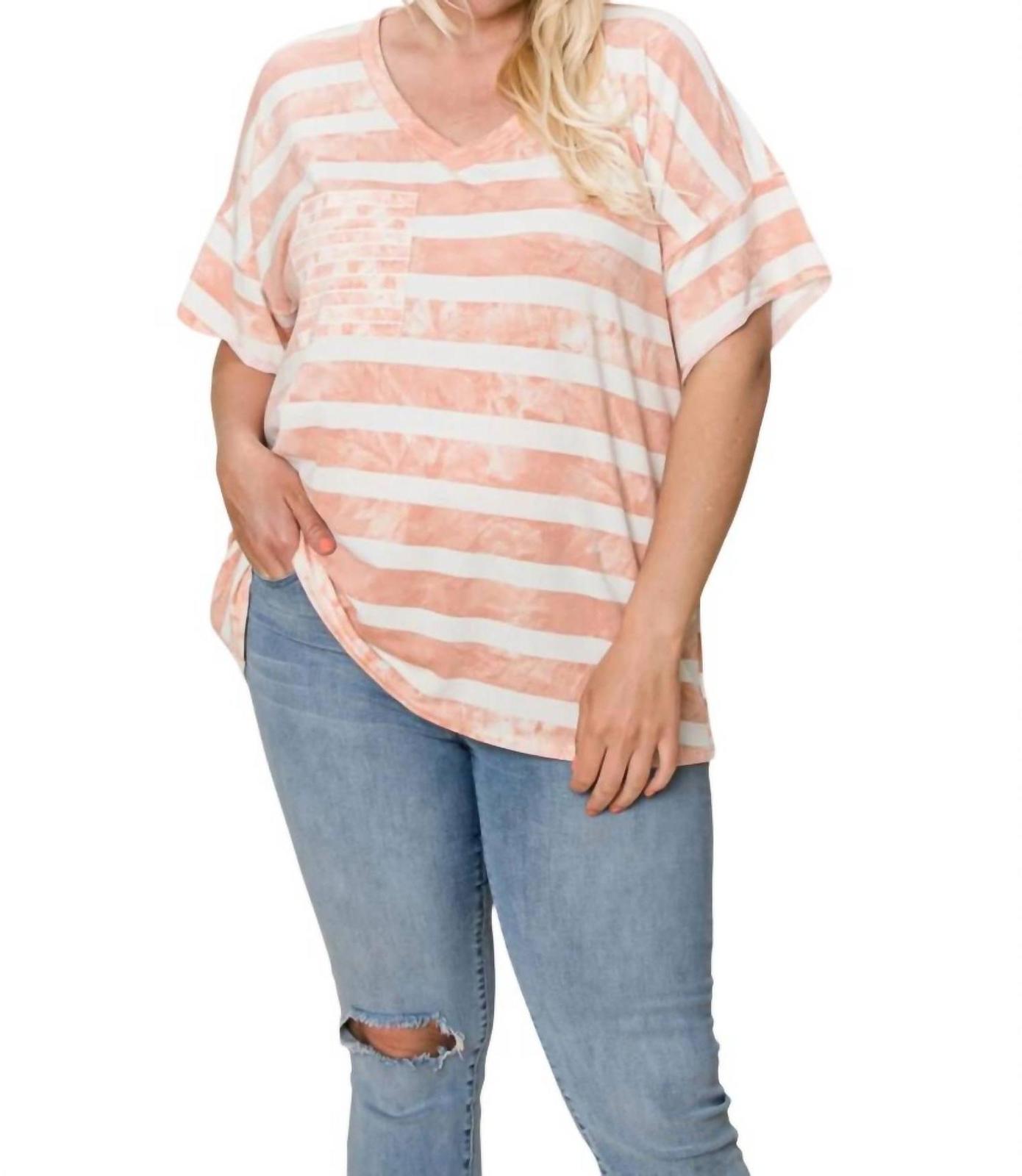 Cotton Bleu Striped Pocket Top - Plus Ivory/rose - $44.00