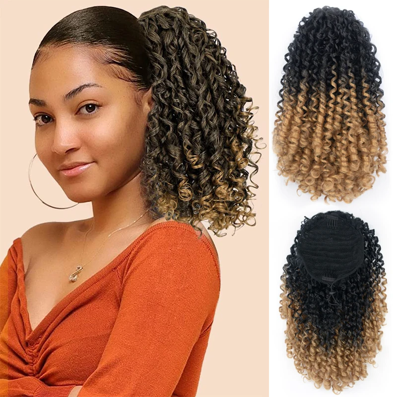 Curly Deep Wave Drawstring Ponytail Extension For Black Women 14Inch Synthetic - £9.98 GBP+