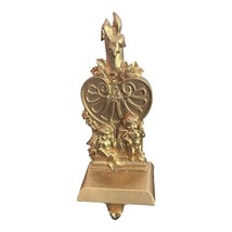 Vintage Gold Cast iron Stocking Hanger.Cherubs Candle Christmas Holiday - $11.87