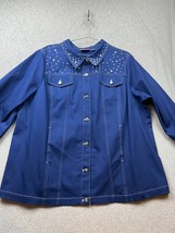 Vintage Quacker Factory Jacket Womens Navy Blue Stitch Rhinestone Star Size 1X - £29.96 GBP