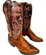 Justin Boots mens 5.5B Brown Leather Pointed Toe Colored Embroidery L2565 - $66.03 CAD