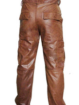 Cargo Pants Brown Leather Pants Men Soft Lambskin Sexy Cargo Style Trouser - £117.98 GBP