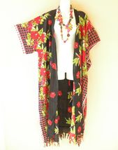 CD530 Hibiscus Batik Kimono Batwing Cardigan Duster Open Plus Hippy Jack... - $29.90