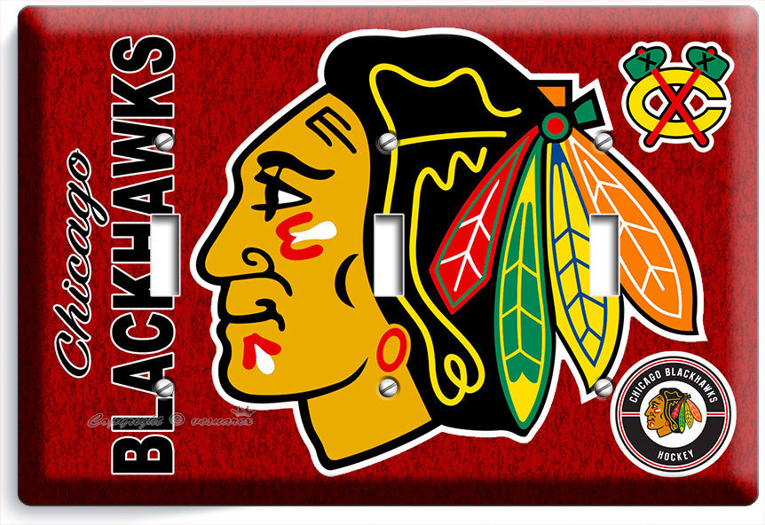 CHICAGO BLACKHAWKS HOCKEY TRIPLE LIGHT SWITCH WALL PLATE GAME BOYS ROOM MAN CAVE