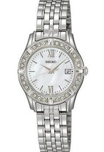 Seiko SXDE49 Silver Tone White MOP Dial Swarovski Crystals Womens Dress Watch - £109.97 GBP