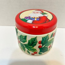 Vintage Avon Christmas Santa Hollyberry Scented Tin Candle with Lid Unused 2.5&quot; - £9.33 GBP