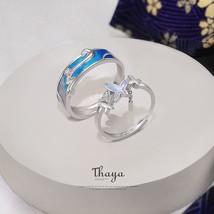 Thaya Authentic 925 Silver Ring Blue Drip Oil Silver Open Rings Free Size Adjust - £44.71 GBP