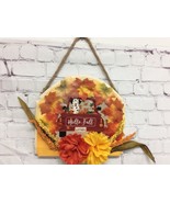 Hello Fall dog Sign wood floral orange 9x11 handmade hanging wall New - £11.10 GBP