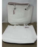 Ralph Lauren Fragrance White Leather Pink Accent Tote Bags Set Of 2 - $64.99