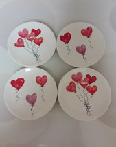 Set of 4 Maxcera 6&quot; Appetizer Dessert Plates Pink Hearts Balloon  Love Design - £23.46 GBP