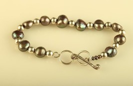 Vintage Sterling Signed Silpada  Grey Baroque Pearl Beaded Link Bracelet - £43.51 GBP