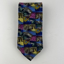 Jerry Garcia Necktie Neck Tie 100% Silk Abstract Blues Greens Box Design - £15.52 GBP