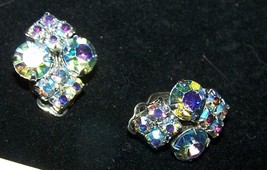Aurora Borealis-Like  Rhinestone Clip-on Earrings-Lot 87 - £10.65 GBP