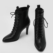 2021 New Women Ankle Boots Female Women Shoes Fashion Black High Heels Pointed T - £77.20 GBP