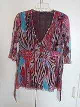 TRIBAL LADIES 3/4-SLEEVE SHEER LOW CROSS-OVER FRONT TOP-TIE BACK-S-WORN ... - $5.89