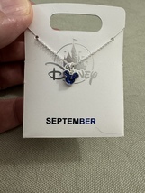 Disney Park Mickey Mouse Faux Sapphire September Birthstone Necklace Silver Tone image 9