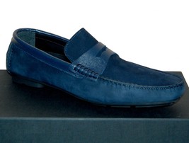 Blue Color Handmade Men Stylish Apron Toe Leather Moccasin Loafer Slip O... - £117.94 GBP+