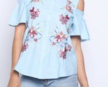 Entro Button Down Cold Shoulder Embroidered Blue - $42.00