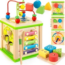 Wooden 7-In-1 Activity Cube| Montessori Toys For 1 2 3 Year Old Toddlers| Baby E - £30.25 GBP