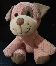 Hugfun Sitting Plush Dog Toy with Chevron Design Texture Pink And Gray Puppy Toy - £9.20 GBP