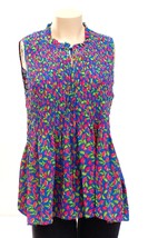 Rose + Olive Blue Floral Print  Sleeveless Smocked Blouse Shirt Women&#39;s NWT - £39.32 GBP