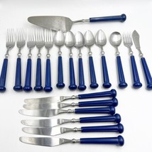 Vintage Oxford Hall Stainless Steel Blue Handle Flatware 20 Total Pieces - $124.99