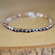 Women&#39;s 3mm Round Sapphire Tennis Bracelet in 14K White Gold Plated Silver 7&quot; - £137.51 GBP