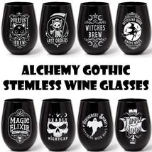 Alchemy Gothic Black Stemless Wine Glass Purrfect Witches Brew Tipple Ni... - €10,16 EUR