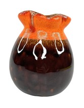 Vintage MCM 70s Orange Brown Drip Glaze Ruffle Top Vase 010 - £23.36 GBP