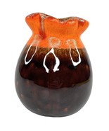 Vintage MCM 70s Orange Brown Drip Glaze Ruffle Top Vase 010 - £22.31 GBP