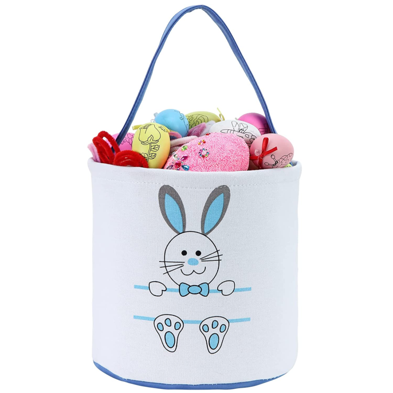 Easter Bunny Basket Egg Bags for Kids,Canvas Cotton Personalized Candy Egg Baske - $13.22