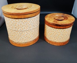 Vintage 50s Wooden Kitchen Canister/Storage Set of 2 (6 1/2&quot; and 4 1/2&quot;) - £31.06 GBP