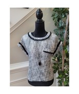 LOFT Short Sleeve Sweater Women Size M Black White Tweed Knit Blouse Wor... - $508.49 MXN