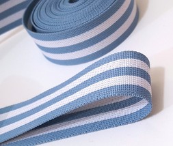 1-3/16&quot; 3cm -Thick Grayish Blue White Stripe Grosgrain Ribbon Binding Ta... - £4.79 GBP+