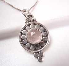Rose Quartz Surrounded by Mini Circles 925 Sterling Silver Necklace Round New - £16.26 GBP