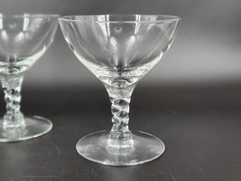 2 Twist Stems Glass Coupes 4.25&quot; Tall Clear Hollywood Regency Mid-Centur... - $16.11