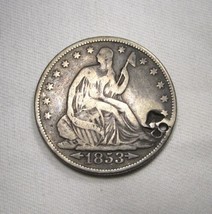 1853 Arrows &amp; Rays Silver Seated Liberty Half Dollar Coin AN477 - £45.94 GBP