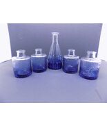 Cobalt Blue Glass Bud Vases Set of 5 Embossed Mini Vintage‑Style Vases - $24.74