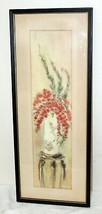 Eleanor Hoose Antique Framed Matted Bird Floral Painting Print ~10.5&quot;W x 26.5&quot;H - £231.80 GBP