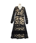 Taylor Women Size 12 Midi Dress Velvet Flocked Mesh Overlay Floral Dark ... - $29.17