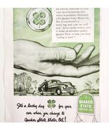 1947 Quaker State Motor Oil Advertisement Lucky 4 Leaf Clover Automobili... - €21,44 EUR