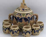 Gerz German Rumtopf Castle Stoneware Punch bowl Tureen Set with 6 Mugs G... - $119.99