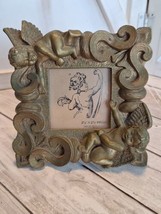 VTG Ornate Cherubs Patina Look Goldtone Resin Picture Frame Holds 2.5&quot;x ... - $13.36