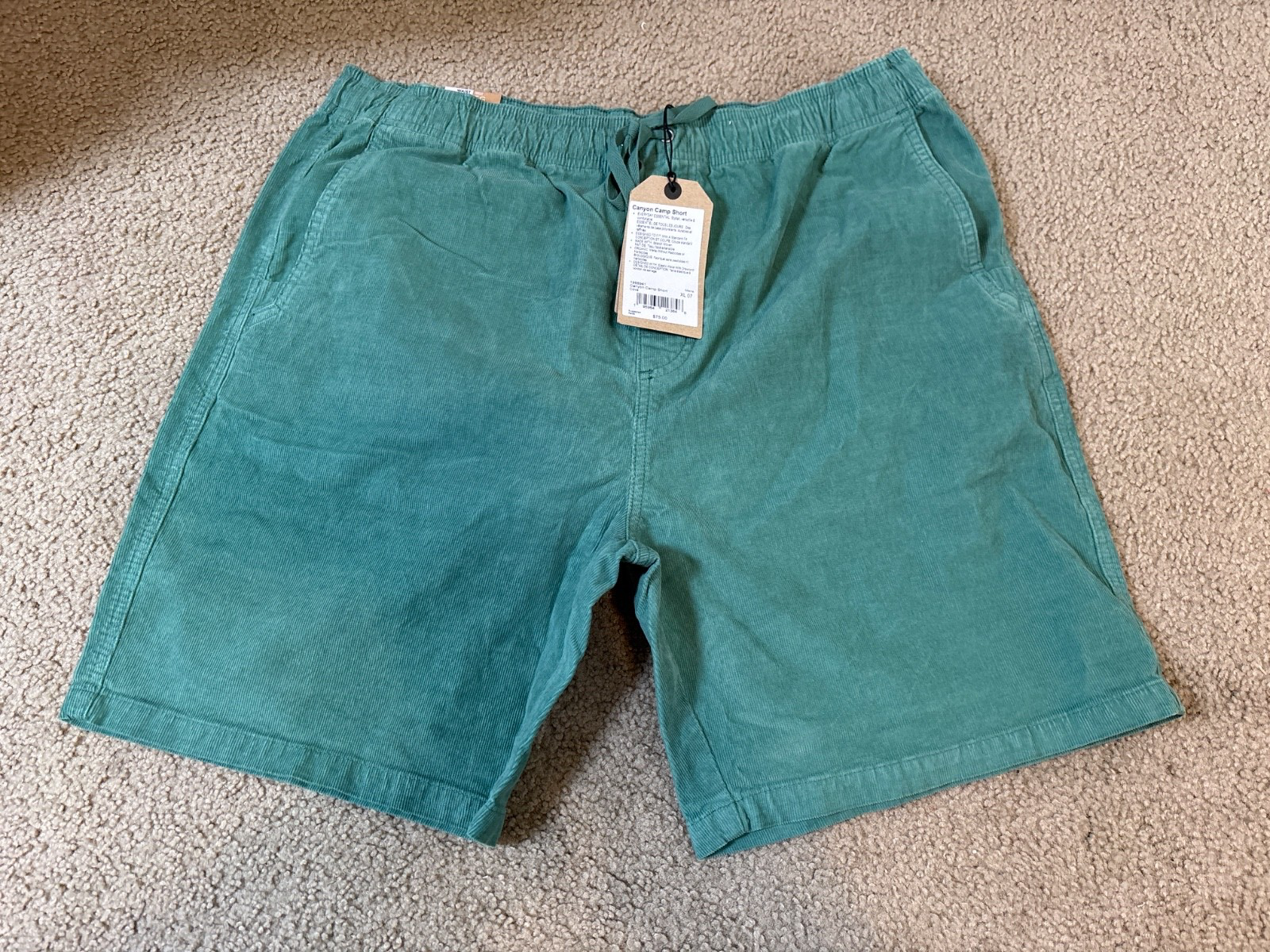 prAna Men’s Canyon Camp Shorts In Cove Green Corduroy - Size XXL NEW wit... - $39.62
