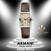 Genuine Emporio Armani Rectangular Beige Dial Brown Strap Men's Watch AR0154 - $130.91