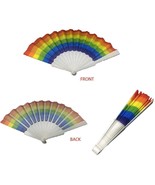 2 RAINBOW COLORS STRIPES HAND FANS women pocket cool novelty purse fan new - $6.60