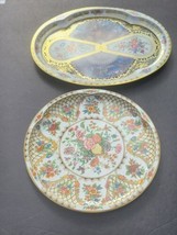 Daher Serving Tray Metal Floral Design Gold Trim Two Platters Vintage - £31.37 GBP