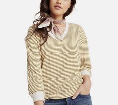 Anthropologie Hannah White Gree Combo Stripped V Neck Scoop Knit  Small - $14.26